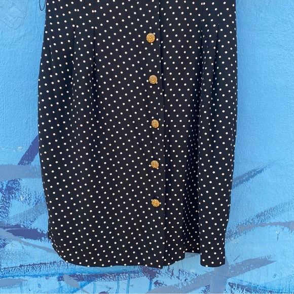 Vintage 80’s black and white polka dot midi dress, size medium, gold buttons - Picture 10 of 12